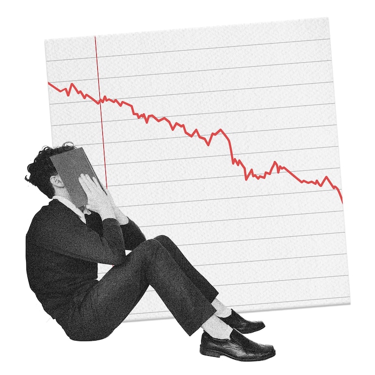 Photo l'homme déprimé png stock crash concept de marché baissier sur un fond transparent