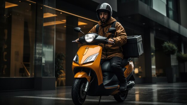 Photo un homme descendant la rue sur une vespa