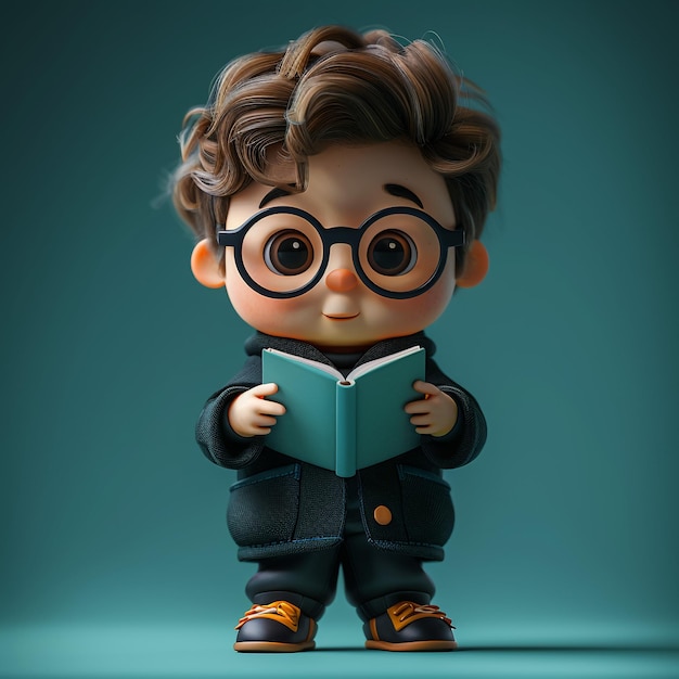 Homme de dessin animé en 3D et livre de lecture