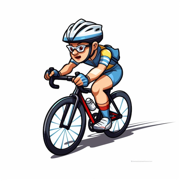 Photo un homme de dessin animé sur un vélo avec un casque et des lunettes de protection.