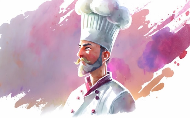 un homme dessiné chef sur fond blanc aquarelle restaurant illustrations ai généré