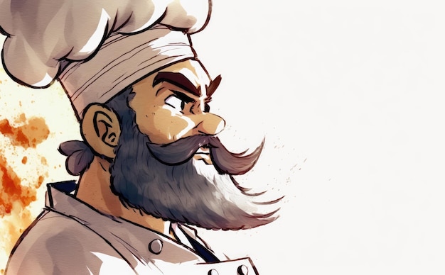 un homme dessiné chef sur fond blanc aquarelle restaurant illustrations ai généré