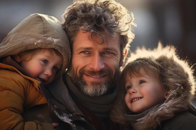 Photo un homme et deux enfants posent pour une photo