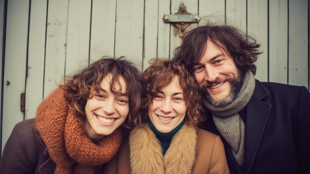 un homme et deux femmes sourient à la caméra