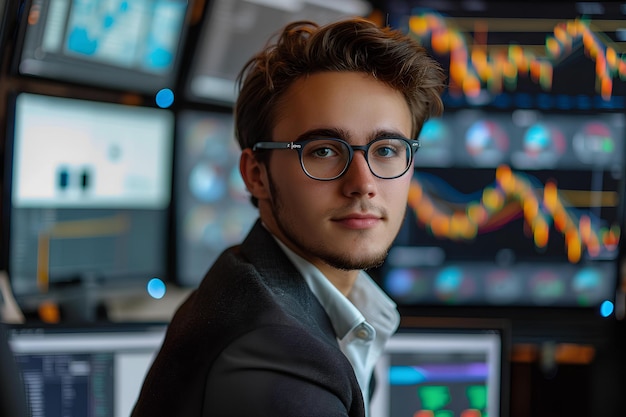 Homme devant des écrans de trading