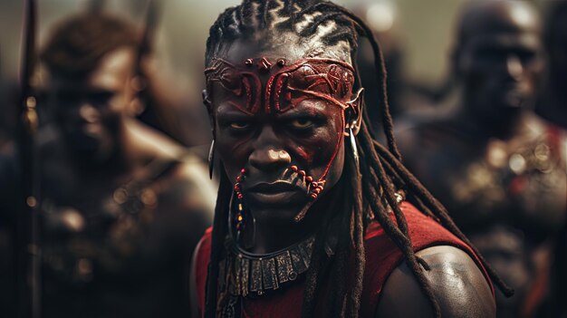 Photo un homme avec des dreadlocks et un bandeau rouge est debout devant un groupe d'autres personnes