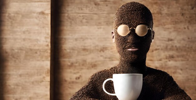 Photo homme du café homme fait de grains de café concept de consommation de café