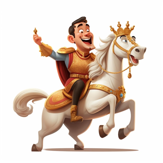 Homme du roi à cheval personnage de dessin animé sur fond blanc