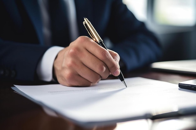 Un homme écrit dans un cahier avec un stylo à la main.