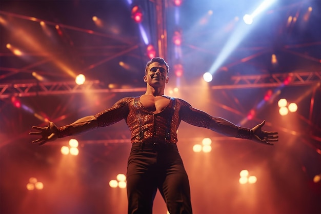 Homme effectuant un spectacle dans l'arène du cirque généré par l'IA