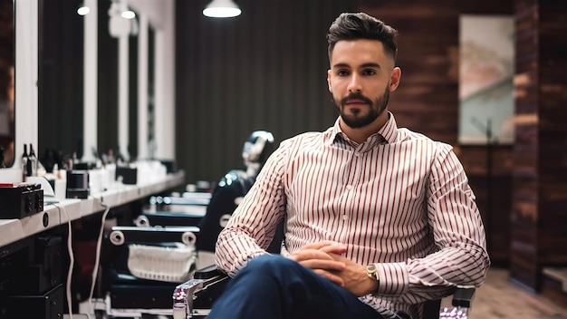 Un homme élégant assis dans un barbier