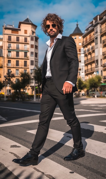 Homme élégant avec costume noir