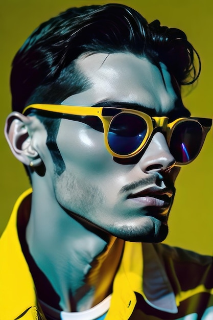 Homme élégant avec des lunettes de soleil et des vêtements de détails blancs Generative AI