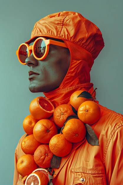 Un homme élégant avec des oranges dans un collage d'art contemporain