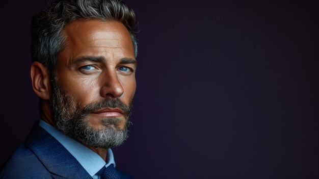 Un homme élégant en smoking posant pour une photo de bureau