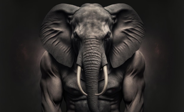 Un homme avec un éléphant musclé sur son corps est montré sur une photo.