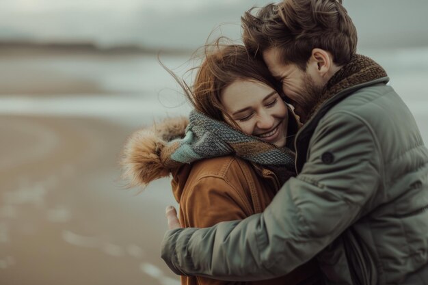 Photo un homme embrasse une femme sur la plage