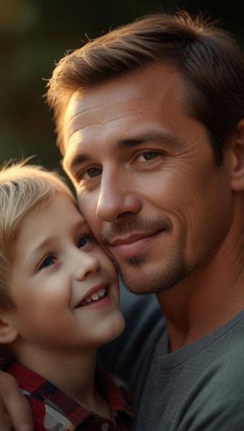 un homme et un enfant sourient et l'un d'eux tient un sourire