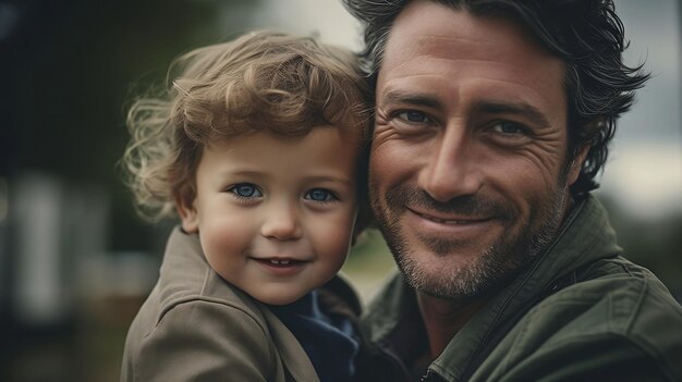 Photo un homme et un enfant sourient et l'homme le tient.