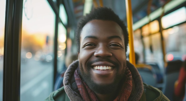 Homme entrepreneur d'affaires et le matin en bus pour aller au bureau pour les transports en commun et