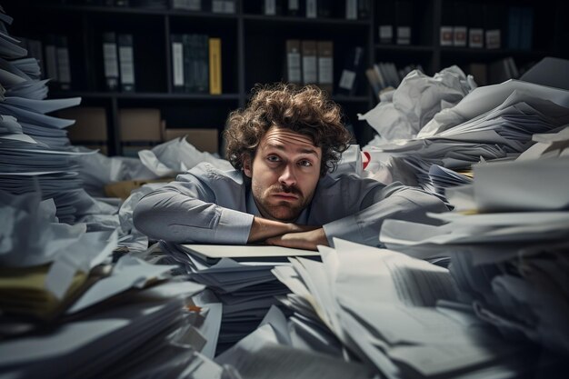 Homme épuisé au bureau