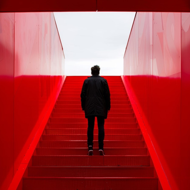 L'homme sur l'escalier rouge