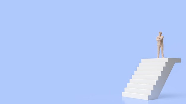 L'homme sur les escaliers blancs pour le rendu 3d du concept d'entreprise