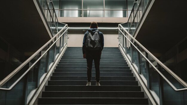 Un homme sur les escaliers.