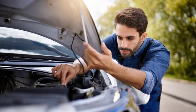 Photo un homme essuie sa voiture.