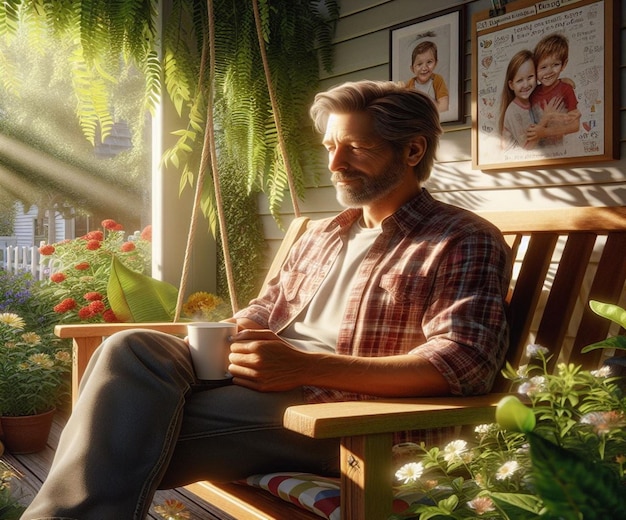 un homme est assis sur un banc avec un poster d'un homme qui lit un livre