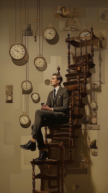 Photo un homme est assis dans une chaise avec une horloge sur le mur et l'heure est 10 h 00