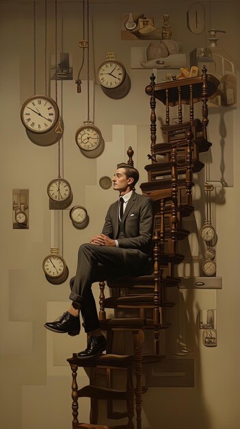 Photo un homme est assis dans une chaise avec une horloge sur le mur et l'heure est 10 h 00