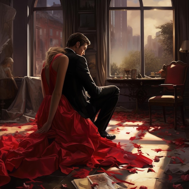 un homme est assis dans une pièce avec une robe rouge et un livre au premier plan