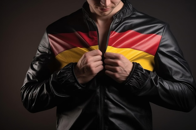 Photo un homme étire sa veste pour révéler une chemise avec le drapeau allemand