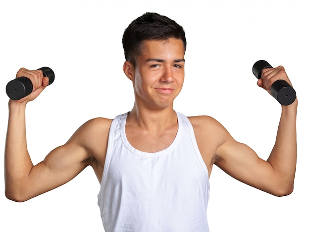 Biceps De Levage D'homme Faible Drôle Image stock - Image du