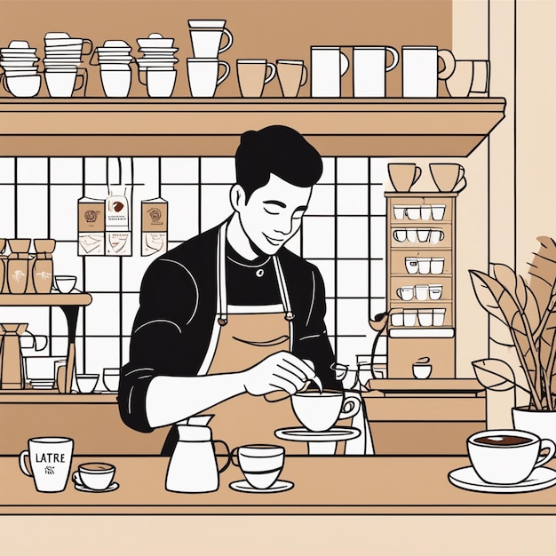 Photo homme faisant du café au lait dans un café image d'illustration