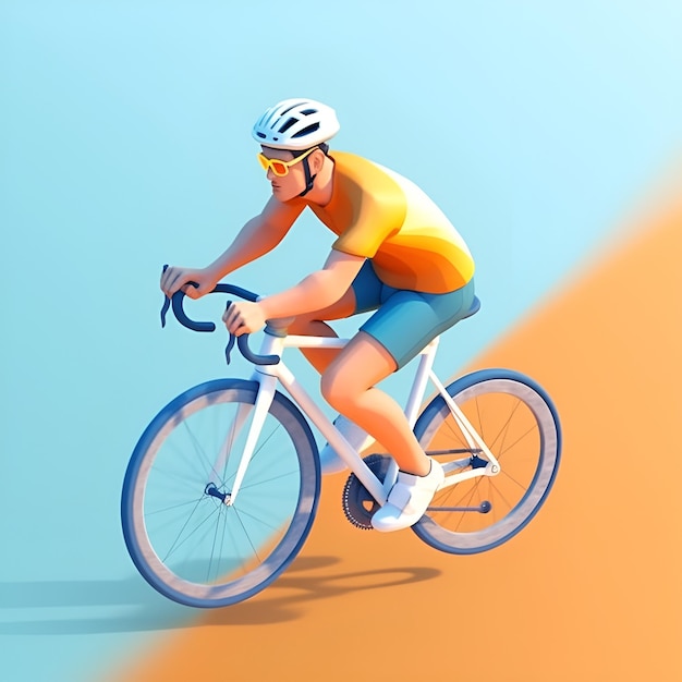 Un homme faisant du vélo avec une chemise bleue et orange.