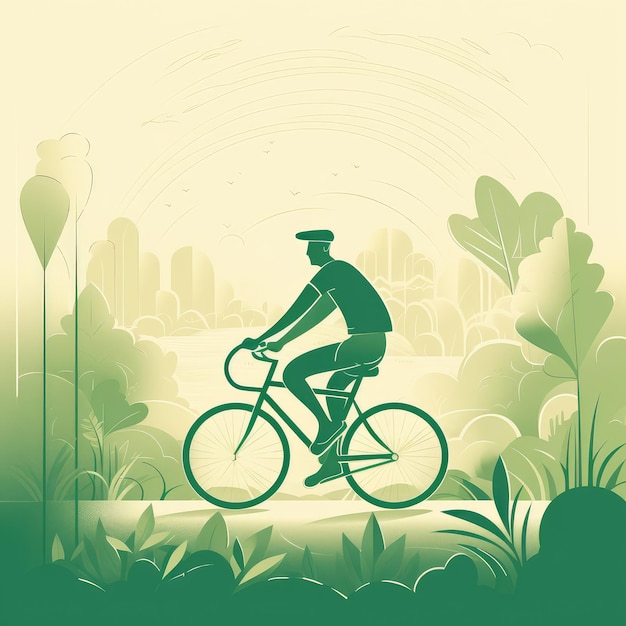 Un homme faisant du vélo dans une illustration verte et bleue