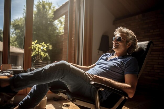 Photo un homme faisant une pause dans son bureau à la maison