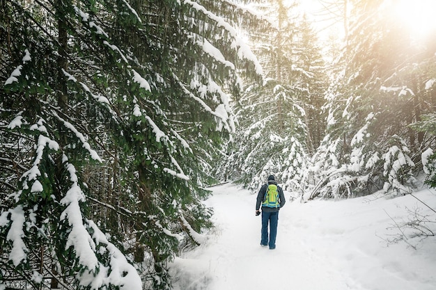 Homme faisant de la randonnée dans les montagnes en hiver Zakopane Photo de haute qualité