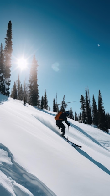 Un homme faisant des skis sur une pente enneigée Image AI générative