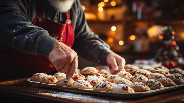 Un homme fait des biscuits de Noël.