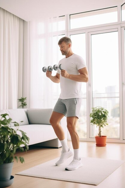 un homme fait des exercices avec des haltères