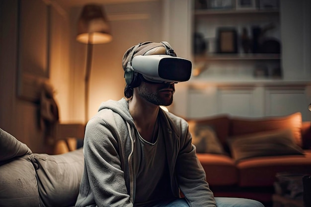 Un homme fait l'expérience de la réalité virtuelle à la maison