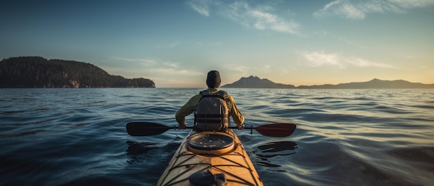 Un homme fait gracieusement du kayak sur la surface calme de l'eau Generative AI