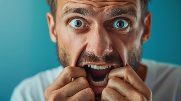 Un homme fait une grimace avec ses mains