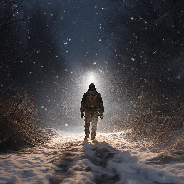 Photo l'homme fait de la randonnée sur la neige