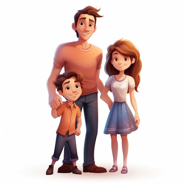 Homme de famille Fille Fille dessin animé 2d illustration sur blanc