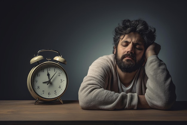 Homme fatigué avec un problème d'insomnie et un réveil Trouble du sommeil stress de la nuit Générer Ai