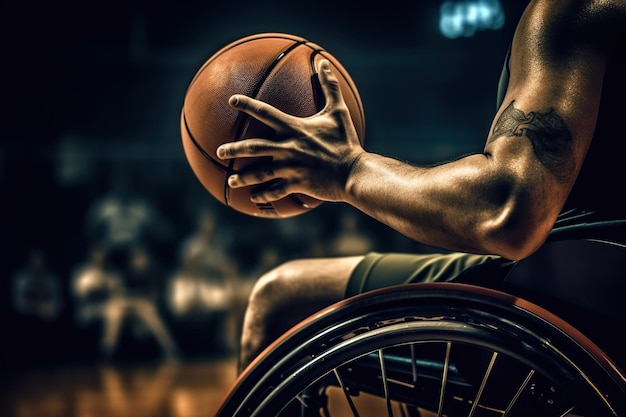 Homme en fauteuil roulant jouant au basketball Generative AI